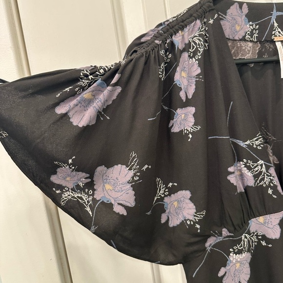 Free People Melanie Night Combo Black Purple Floral V-Neck Mini Dress Size 2 EUC - Picture 6 of 9